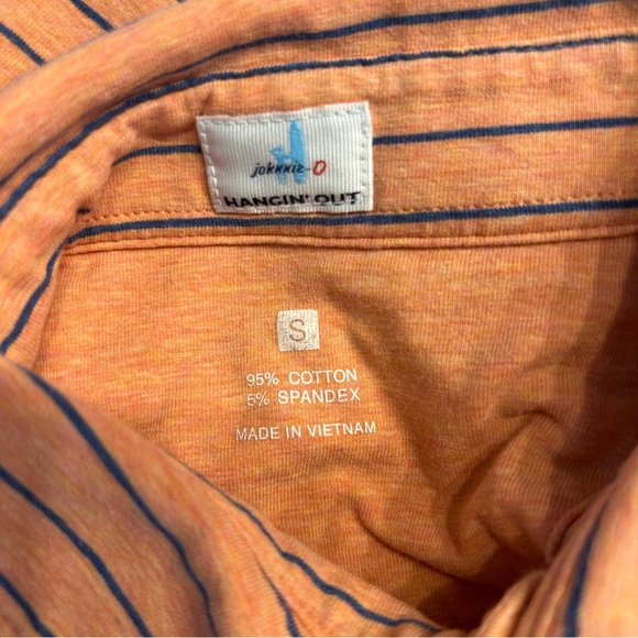 johnnie-O Men’s The Original Polo in Neese Stripe, Orange, Navy Blue, Size Small - Picture 9 of 11
